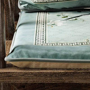 Chinoiserie Magpie and Magnolia Short Plush Blue Chair Cushion - SinoCultural -- SC019A38