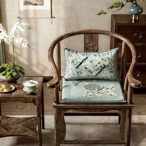 Chinoiserie Blue Magpie and Magnolia Short Plush Lumbar Pillow - SinoCultural -- WP019A01