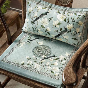 Chinoiserie Blue Magpie and Magnolia Short Plush Lumbar Pillow - SinoCultural -- WP019A01