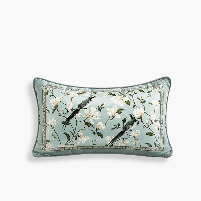 Chinoiserie Magpie and Magnolia Short Plush Blue Chair Cushion - SinoCultural -- SC019A38