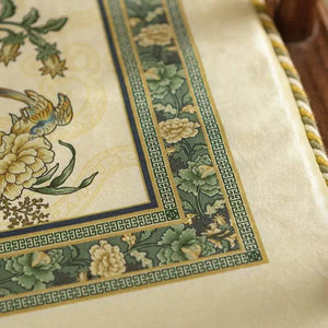 Chinoiserie Flowers and Birds Short Plush Green Chair Cushion - SinoCultural -- SC020A38