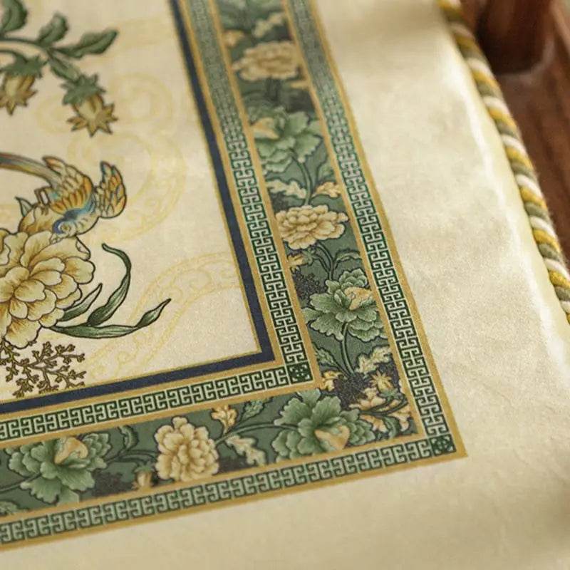 Chinoiserie Flowers and Birds Short Plush Green Chair Cushion - SinoCultural -- SC020A38
