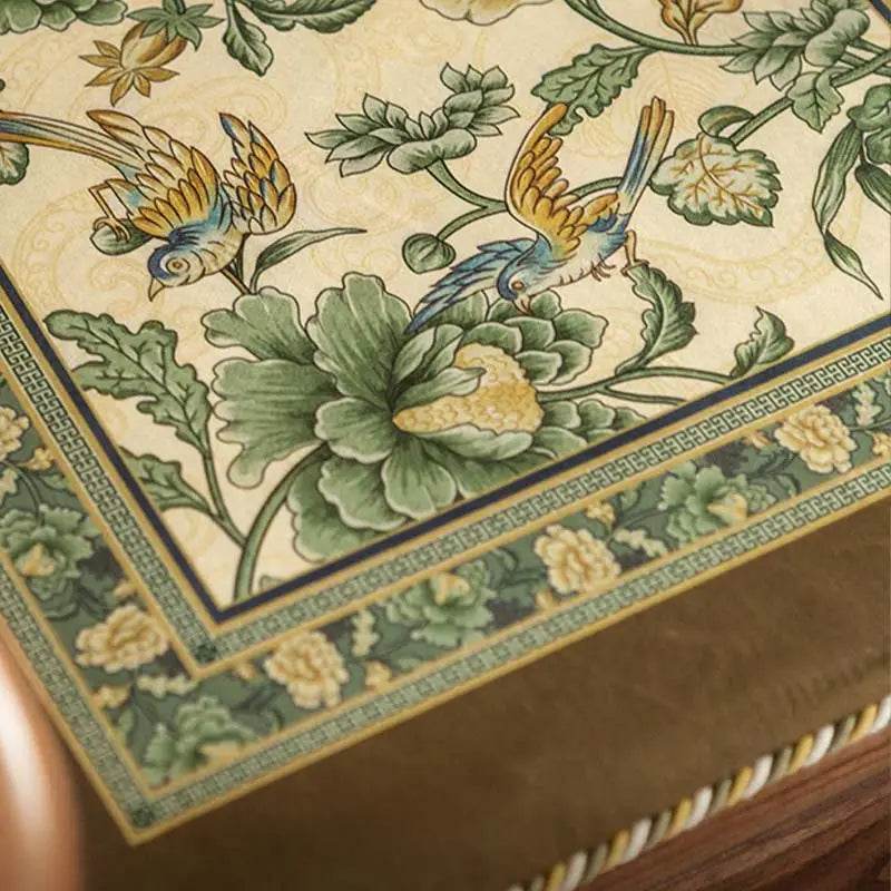 Chinoiserie Flowers and Birds Short Plush Green Chair Cushion - SinoCultural -- SC020A38