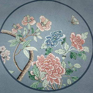 Chinoiserie Blue Floral Bird Pattern Short Plush Sofa Chair Cushion - SinoCultural -- SC024A38