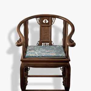 Chinoiserie Blue Floral Bird Pattern Short Plush Sofa Chair Cushion - SinoCultural -- SC024A38