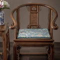 Chinoiserie Blue Floral Bird Pattern Short Plush Sofa Chair Cushion - SinoCultural -- SC024A38