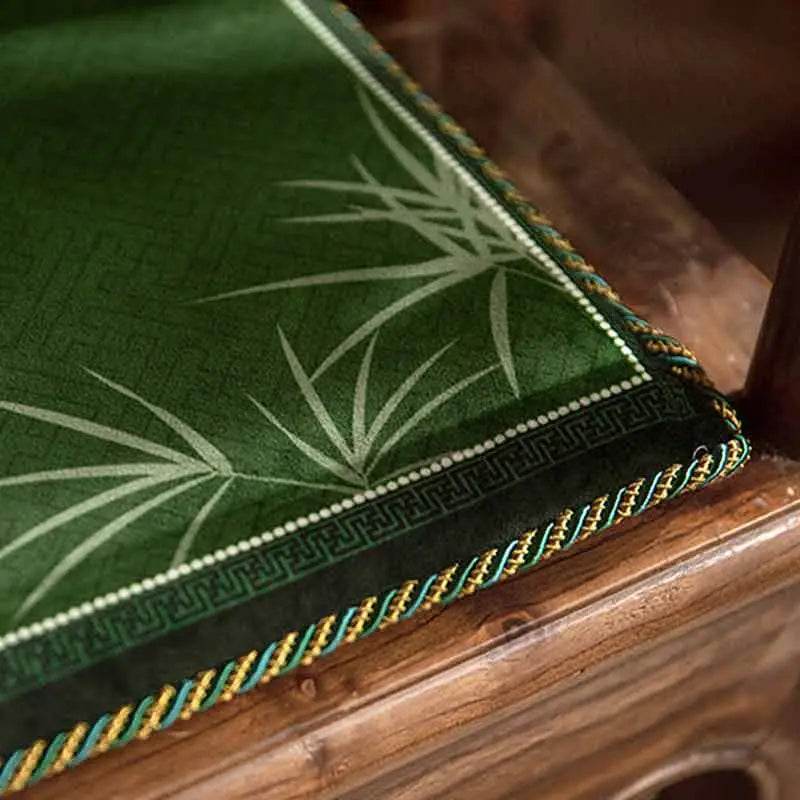 Chinoiserie Bamboo and Plum Blossoms Short Plush Green Chair Cushion - SinoCultural -- SC025A38