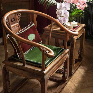 Chinoiserie Bamboo and Plum Blossoms Short Plush Green Chair Cushion - SinoCultural -- SC025A38