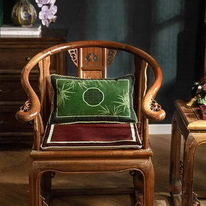 Chinoiserie Bamboo and Plum Blossoms Short Plush Green Chair Cushion - SinoCultural -- SC025A38