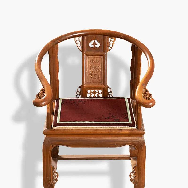 Chinoiserie Bamboo and Plum Blossoms Short Plush Green Chair Cushion - SinoCultural -- SC025A38