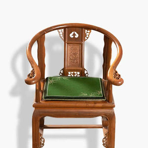 Chinoiserie Bamboo and Plum Blossoms Short Plush Green Chair Cushion - SinoCultural -- SC025A38