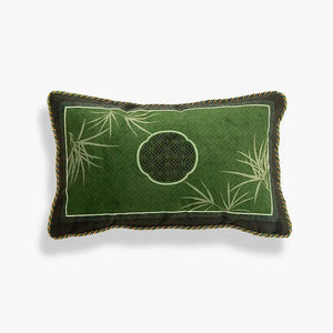 Chinoiserie Bamboo and Plum Blossoms Short Plush Green Chair Cushion - SinoCultural -- SC025A38