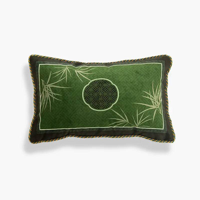 Chinoiserie Bamboo and Plum Blossoms Short Plush Green Chair Cushion - SinoCultural -- SC025A38