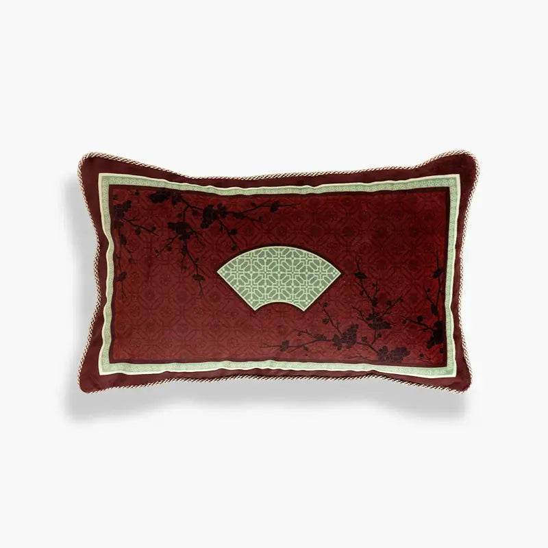 Chinoiserie Bamboo and Plum Blossoms Short Plush Green Chair Cushion - SinoCultural -- SC025A38