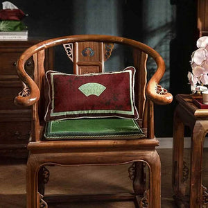 Chinoiserie Bamboo and Plum Blossoms Short Plush Green Chair Cushion - SinoCultural -- SC025A38