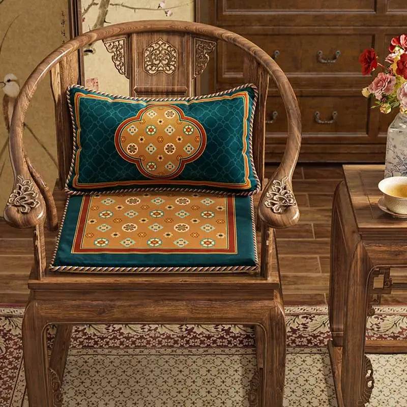 Chinoiserie Small Ball Pattern Short Plush Chair Cushion - SinoCultural -- SC028A38