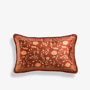 Chinoiserie Chrysanthemum Short Plush Red Chair Cushion - SinoCultural -- SC029B38