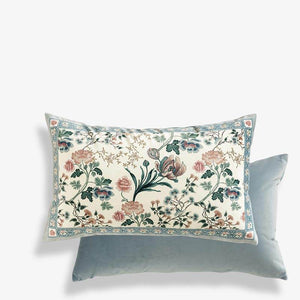 Chinoiserie Blue Spring Floral & Bird Pattern Short Plush Lumbar Pillow - SinoCultural -- WP033A01