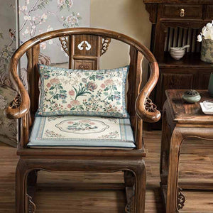 Chinoiserie Blue Spring Floral & Bird Pattern Short Plush Chair Cushion - SinoCultural -- SC033A38