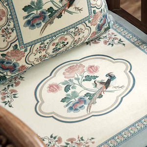 Chinoiserie Blue Spring Floral & Bird Pattern Short Plush Chair Cushion - SinoCultural -- SC033A38