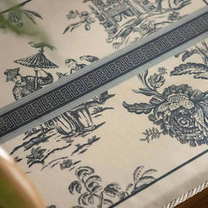 Chinoiserie Blue and White Porcelain Short Plush Chair Cushion - SinoCultural -- SC048A38