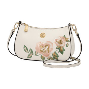Embroidery Leather Peony Single Shoulder Hobo Bag - SinoCultural -- SC1606-T2