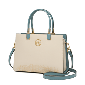 Embroidery Leather Ladies Tote Bag Chinese Style Handbag - SinoCultural -- SC1611-B2