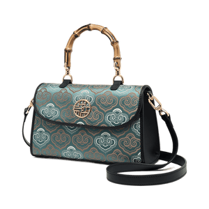 Embroidery Leather Bag Zhuang Brocade Bamboo Handle Handbag - SinoCultural -- SC1686-G1