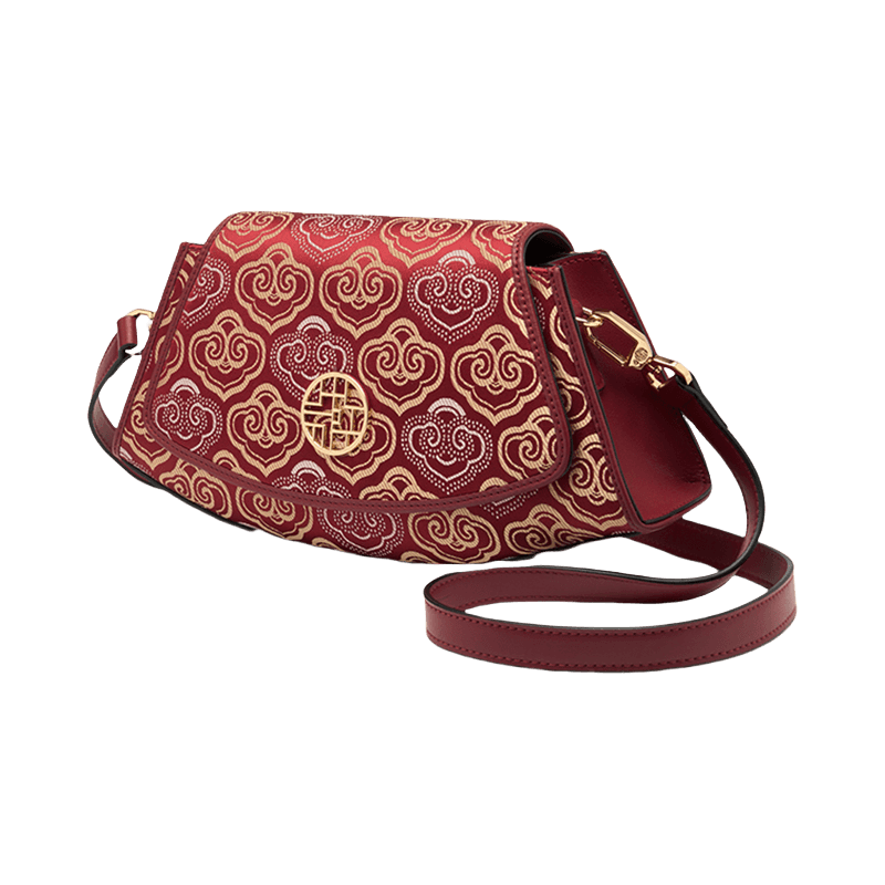 Embroidery Leather Single Shoulder Underarm Bag Auspicious Cloud - SinoCultural -- SC1688-D5