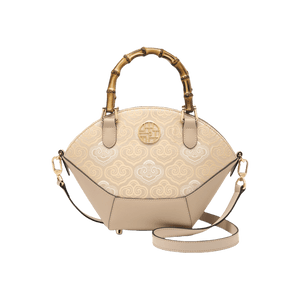 Embroidery Leather Tote Bag Bamboo Handle Auspicious Cloud - SinoCultural -- SC1689-B1