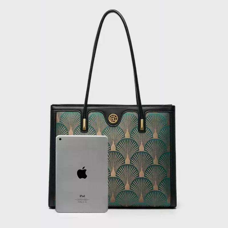 Embroidery Leather Elegant Single Shoulder Tote Bag with a Pocket - SinoCultural -- SC1750-A3