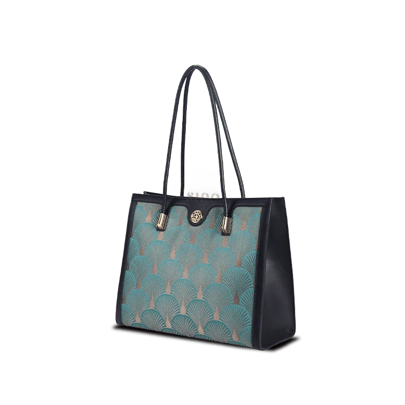 Embroidery Leather Elegant Single Shoulder Tote Bag with a Pocket - SinoCultural -- SC1750-A3