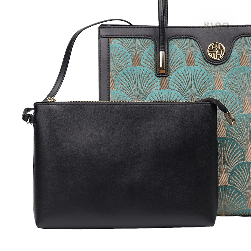 Embroidery Leather Elegant Single Shoulder Tote Bag with a Pocket - SinoCultural -- SC1750-A3