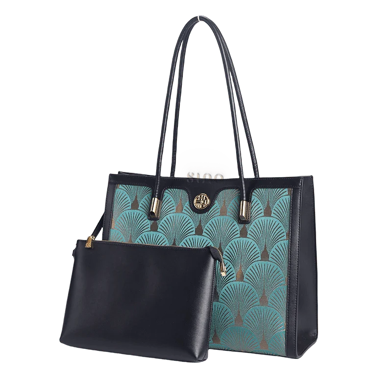 Embroidery Leather Elegant Single Shoulder Tote Bag with a Pocket - SinoCultural -- SC1750-A3