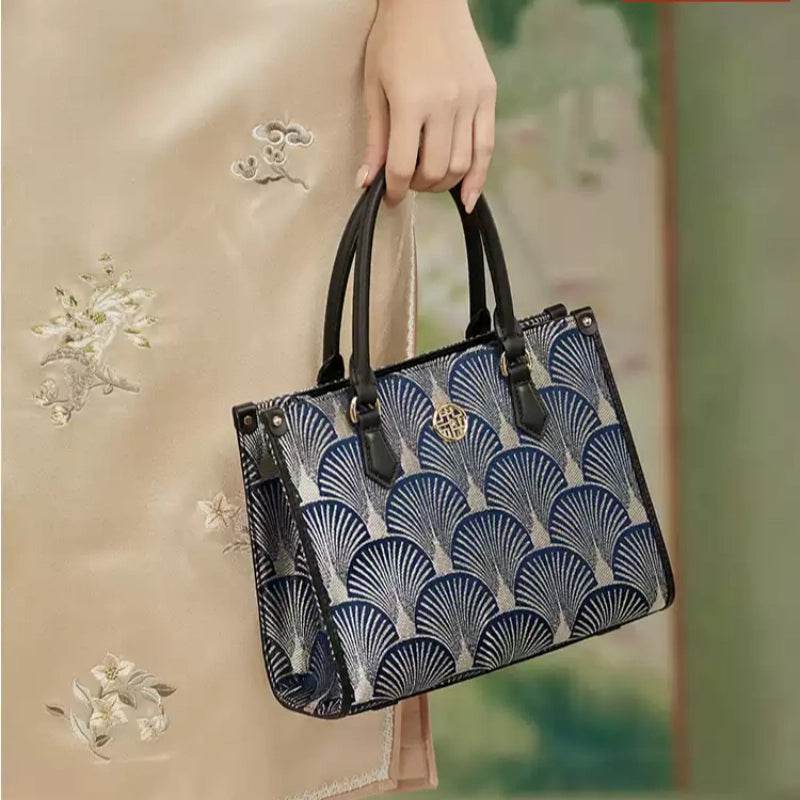 Embroidery Leather Elegant Commute Crossbody Tote Bag - SinoCultural -- SC1752-A2