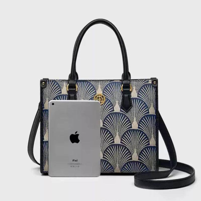 Embroidery Leather Elegant Commute Crossbody Tote Bag - SinoCultural -- SC1752-A2
