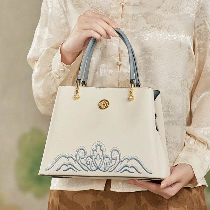 Embroidery Genuine Leather Elegant Crossbody Bag - SinoCultural -- SC1753-A2