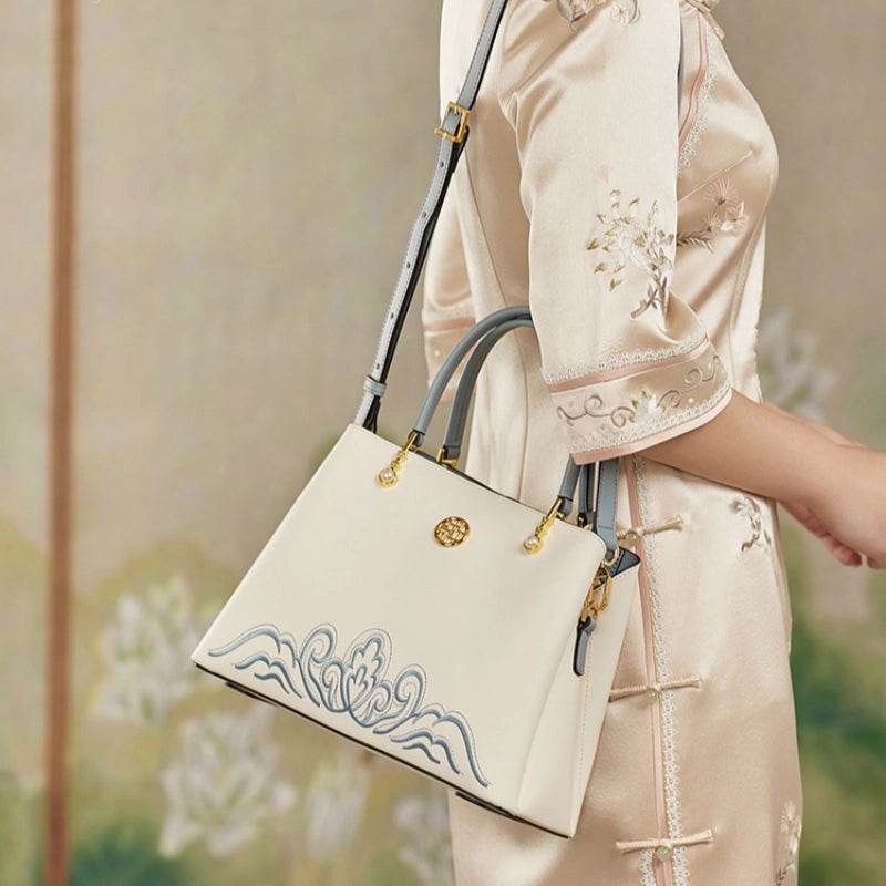 Embroidery Genuine Leather Elegant Crossbody Bag - SinoCultural -- SC1753-A2