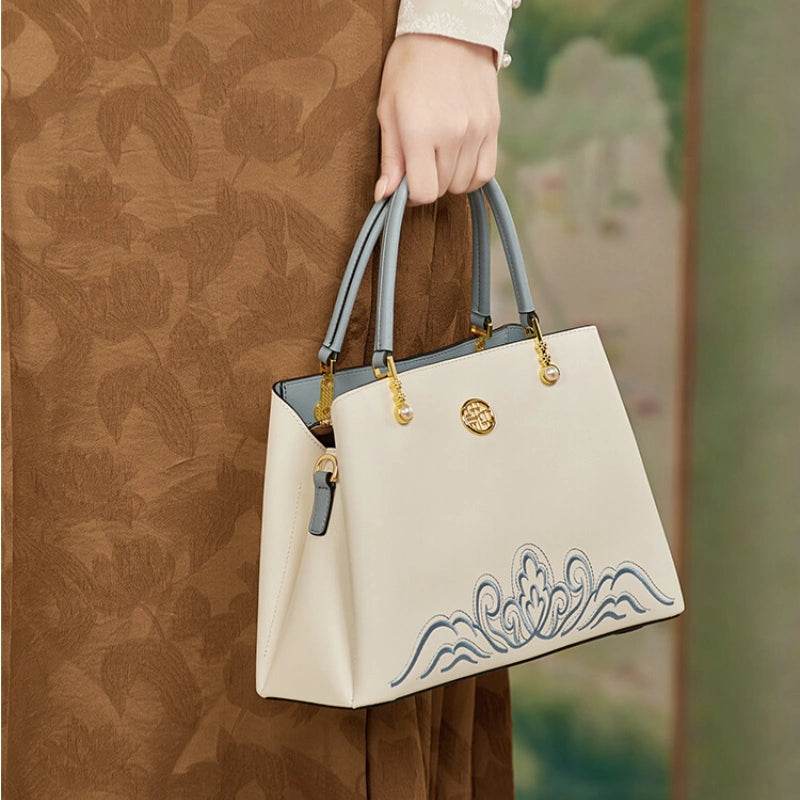 Embroidery Genuine Leather Elegant Crossbody Bag - SinoCultural -- SC1753-A2