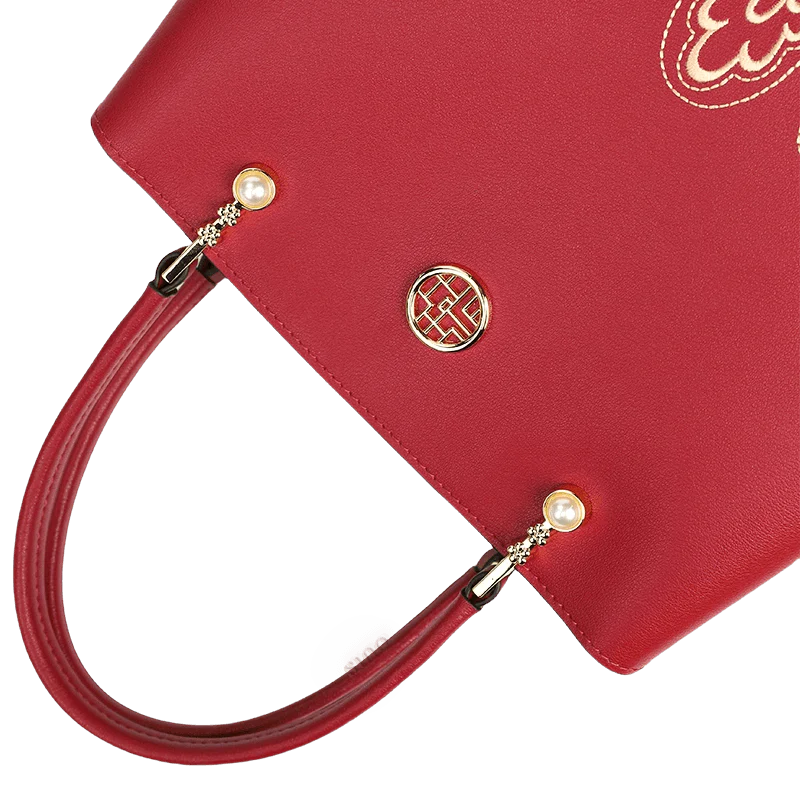 Embroidery Genuine Leather Elegant Crossbody Bag - SinoCultural -- SC1753-A4