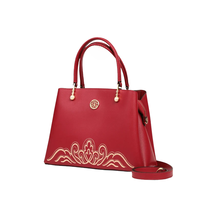 Embroidery Genuine Leather Elegant Crossbody Bag - SinoCultural -- SC1753-A4