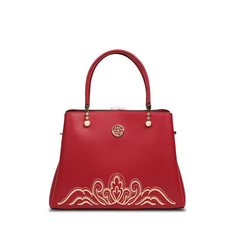 Embroidery Genuine Leather Elegant Crossbody Bag - SinoCultural -- SC1753-A4