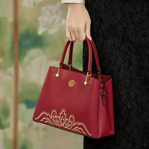 Embroidery Genuine Leather Elegant Crossbody Bag - SinoCultural -- SC1753-A4