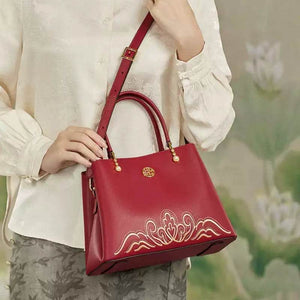 Embroidery Genuine Leather Elegant Crossbody Bag - SinoCultural -- SC1753-A4