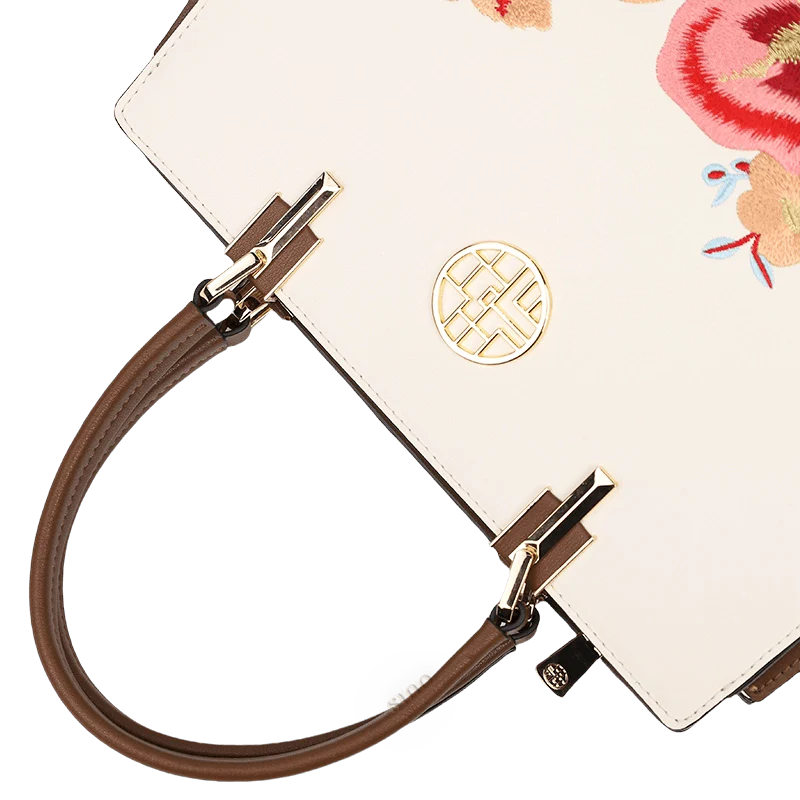 Embroidery Genuine Leather Floral Elegant Crossbody Bag - SinoCultural -- SC1754-A2