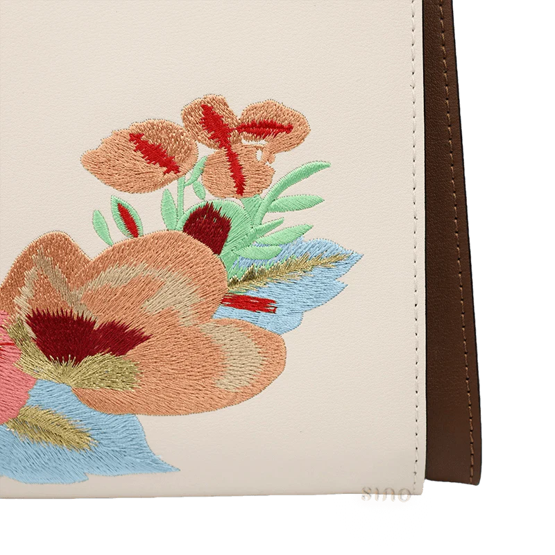 Embroidery Genuine Leather Floral Elegant Crossbody Bag - SinoCultural -- SC1754-A2