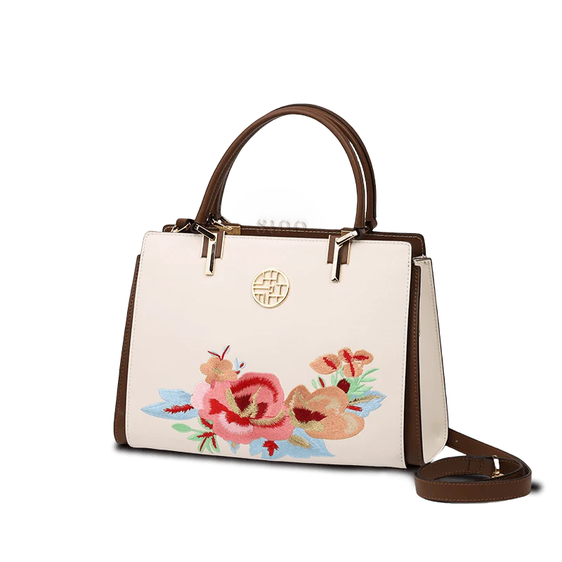 Embroidery Genuine Leather Floral Elegant Crossbody Bag - SinoCultural -- SC1754-A2