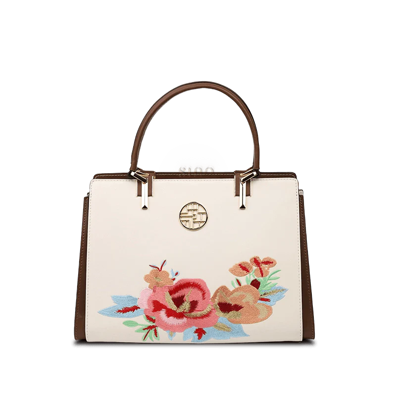 Embroidery Genuine Leather Floral Elegant Crossbody Bag - SinoCultural -- SC1754-A2