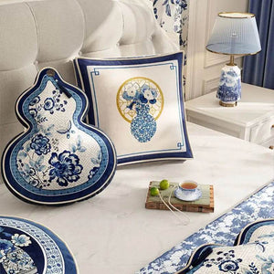 Chinoiserie Blue and White Sofa Throw Pillow Floral Serenade - SinoCultural -- SJZBZ025B