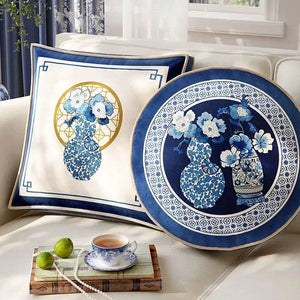 Chinoiserie Blue and White Sofa Throw Pillow Floral Serenade - SinoCultural -- SJZBZ025B